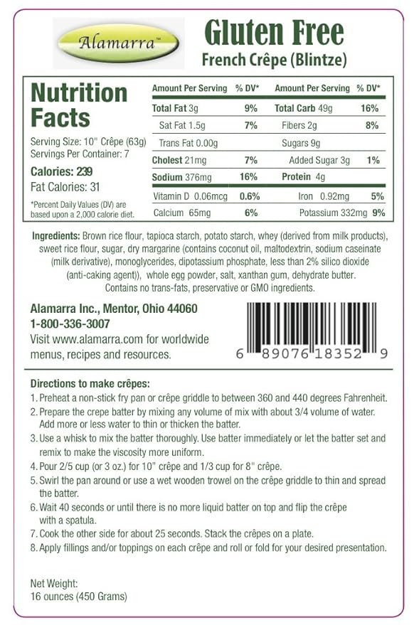 Alamarra - Gluten Free Instant Crepe Mix - Five 16 Oz. Packages