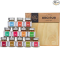 BBQ Rub Gift Set - Spice Gift Set in Premium Wooden Box - Great Grilling Gift for Christmas Birthday Father's Day for Him Dad Men or Her - Unique Barbecue Seasonings (Set of 12)