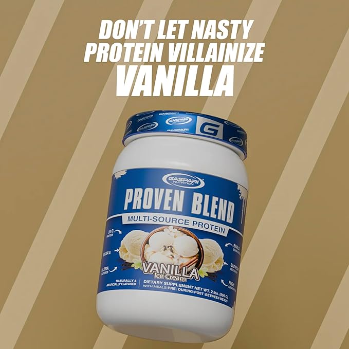 Gaspari Nutrition Proven Blend Multi Source Protein Powder Beef Protein Isolate Whey Concentrate and Whey Isolate Builds Lean Muscle 24g of Protein (28 Servings Vanilla Ice Cream)