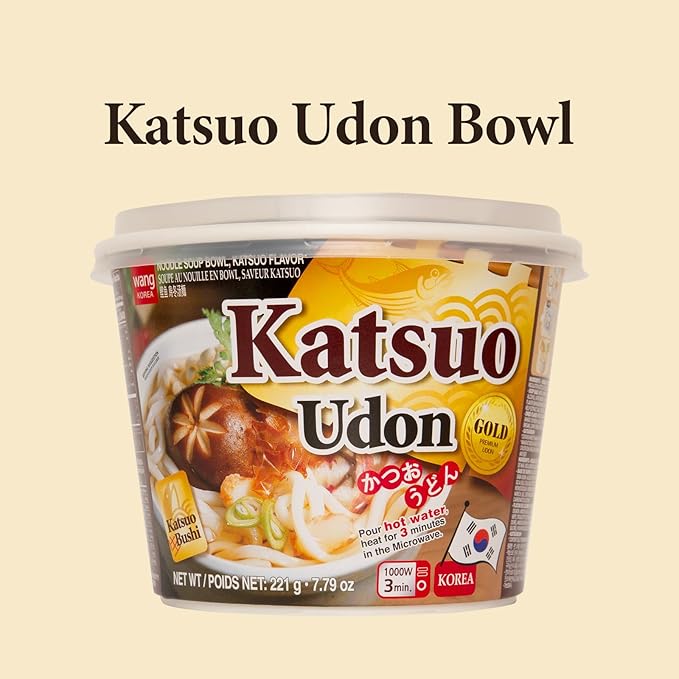 Wang Katsuo Udon Bowl Rich and Sweet Noodles Made for Slurping 7.79 Ounce Pack of 6