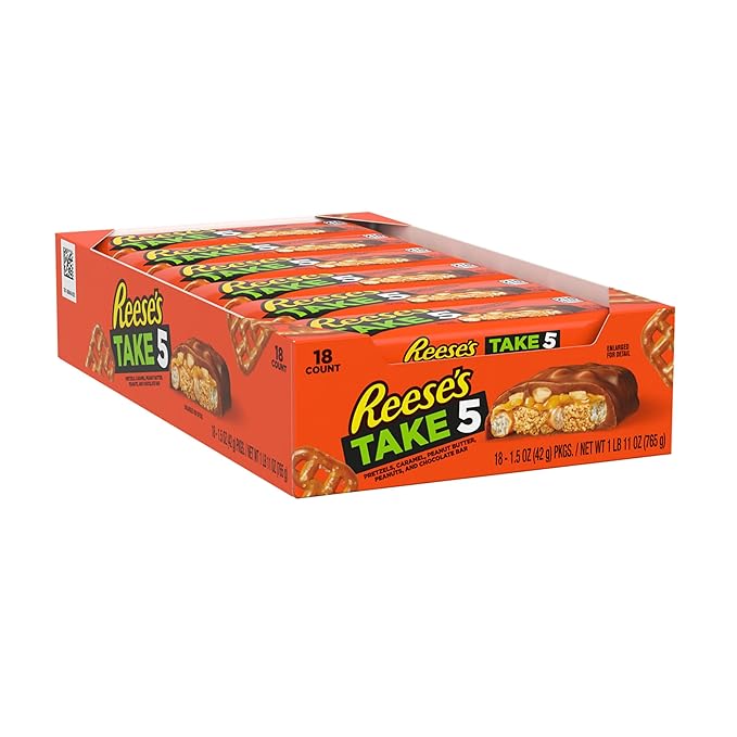 REESE'S TAKE 5 Pretzel Peanut and Chocolate Candy Bars 1.5 oz (18 Count) (Pack of 2)