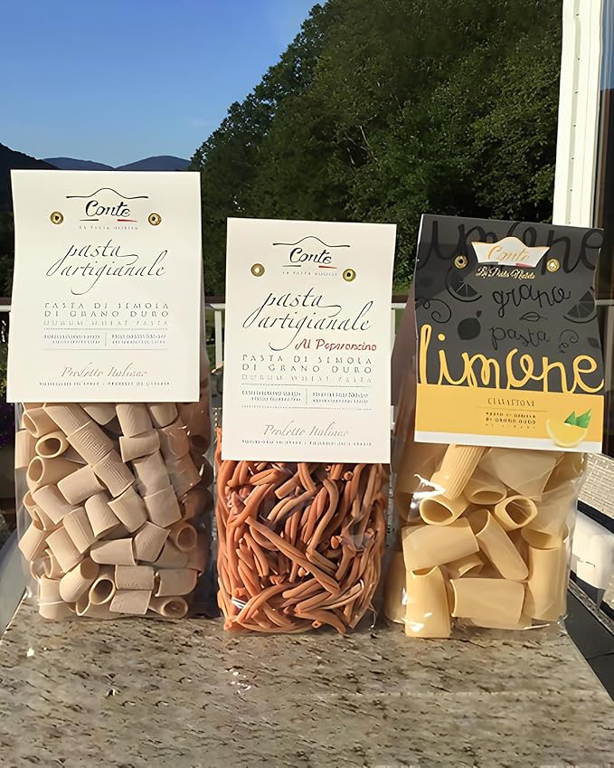 Conte Flavored Pasta Bundle | Imported from Italy | 500g (1 lb) | Artisanal Durum Wheat Blends | High Protein Index | Low Ash | Golden Yellow Grain Color | Impurity-Free Water | Static Drying