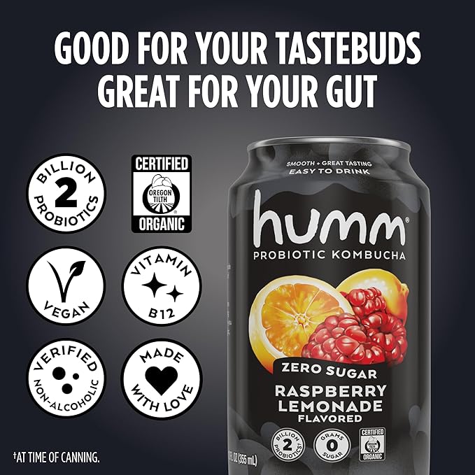 Humm Probiotic Kombucha Zero Sugar Variety Pack No Refrigeration Needed Keto Friendly Organic Vegan Gluten Free 12oz Cans (16 Pack)