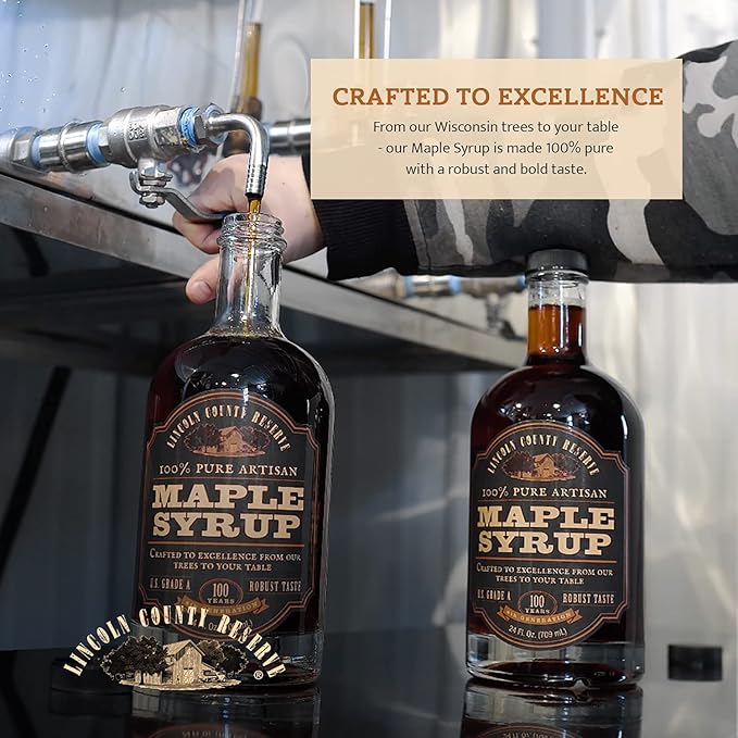 Lincoln County Reserve 100% Pure Maple Syrup with Robust Taste - 100% Pure Artisan Maple Syrup - Made in the USA 24 oz Glass Bottle 2 Pack