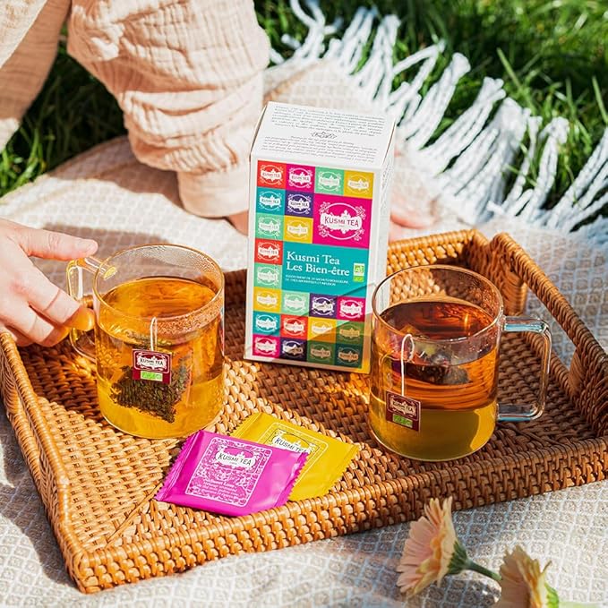 Kusmi Tea - Organic Tea Gift Set - Sampler Assortment Variety Box - Gift Idea for Men and Women - Green Tea Herbal Tea Detox - A Selection of 6 Recipes - 24 Tea Bags - Kusmi Wellness Set