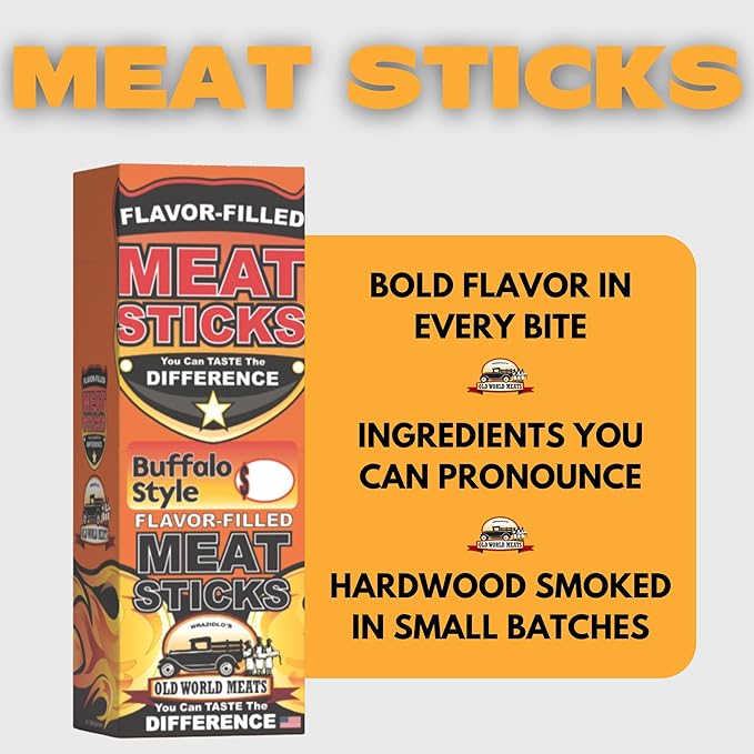 Old World Meats Meat Sticks 110 Calories Keto Low Carb 1g Sugar Fuelings 20 Pack 1 ounce sticks (Buffalo Wing Style)