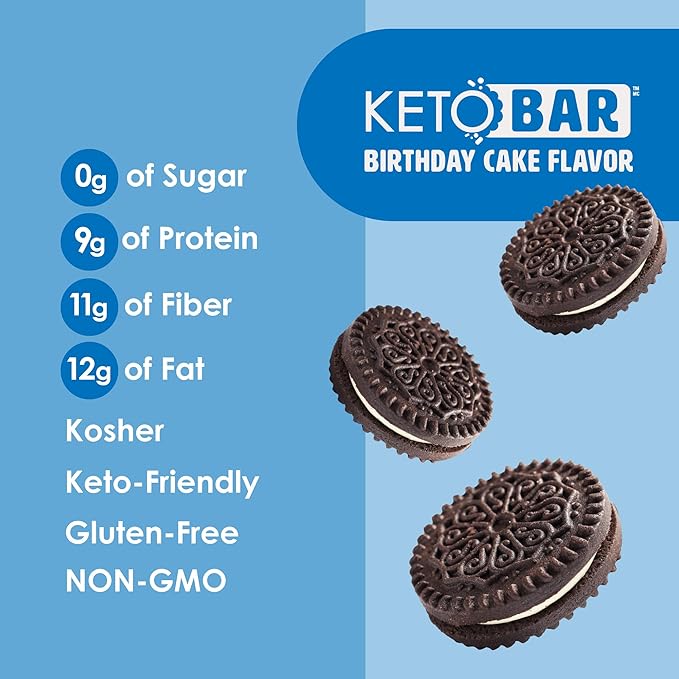 No Sugar Keto Bar Snack - Low Carb No Sugar Keto Snack Food with Keto Friendly Macros (12 x 1.41oz Bars Cookies and Cream)