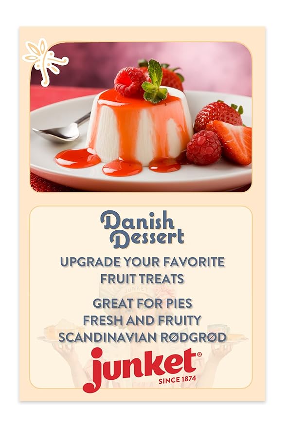 Junket Danish Dessert Strawberry Mix - for Strawberry Pie Filling Cheesecake Topping Sauces Puddings and Glazes. Easy! Add Water Heat 60 Seconds Add Fresh Fruit - Enjoy! 4.75 Ounce (Pack of 12)