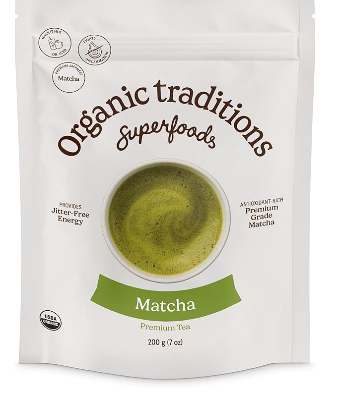 Organic Traditions Premium Matcha Powder Authentic Japanese Tencha Leaves Green Tea Rich in Antioxidants and Naturally Occurring L-Theanine for Calm Focus Energy Drink Tea 100g / 3.5oz Bag
