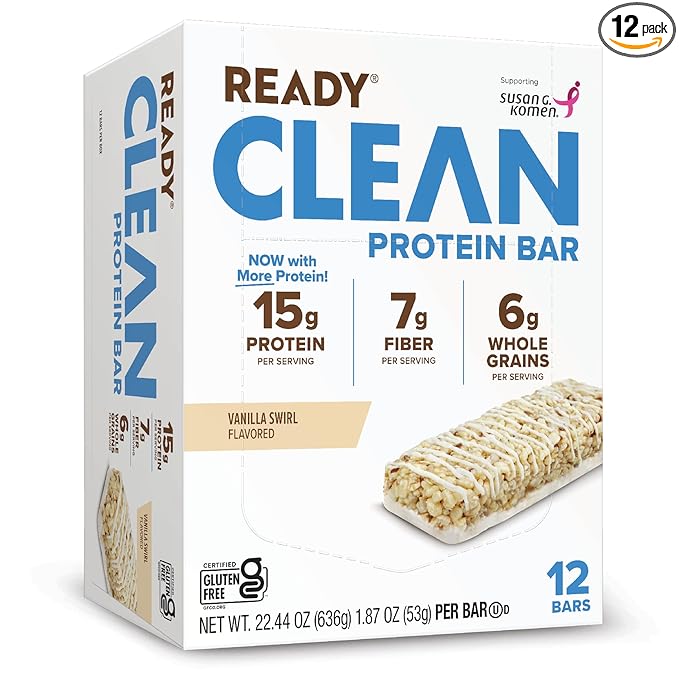 Ready® Protein Bars – High-Protein Snack with 15g Whey Protein With Flaxseeds and Omega-3s for Sustained Energy Supports Lean Muscle and Recovery – Vanilla Swirl 12 Pack