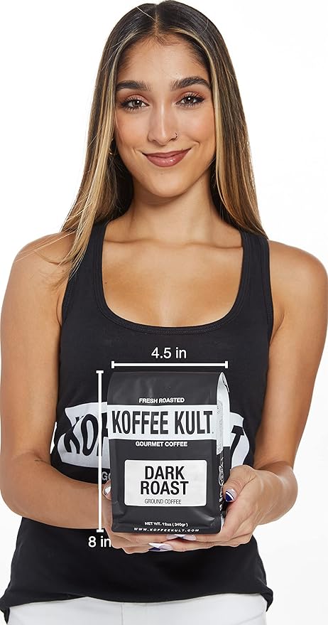 Koffee Kult Dark Roast Ground Coffee - Small Batch Gourmet Aromatic Artisan Blend 100% Arabica Coffee Organically Sourced (Ground 12oz)