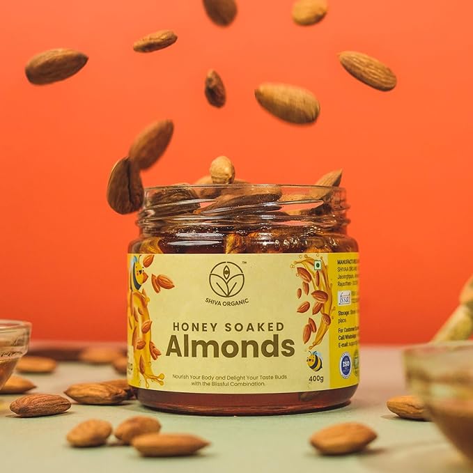 Shiva Organic Almond Nuts in Honey - 400g - Crunchy Protein-Rich High in Magnesium Phosphorus and Dietary Fiber - Natural Energy Booster
