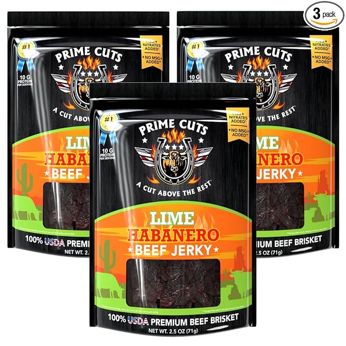Prime Cuts Lime Habanero Beef Jerky | USDA Prime Brisket | Citrus and Fiery Heat Fusion | High-Protein Low-Carb Snack | No Artificial Preservatives | Bold Flavor Adventure | Made in the USA