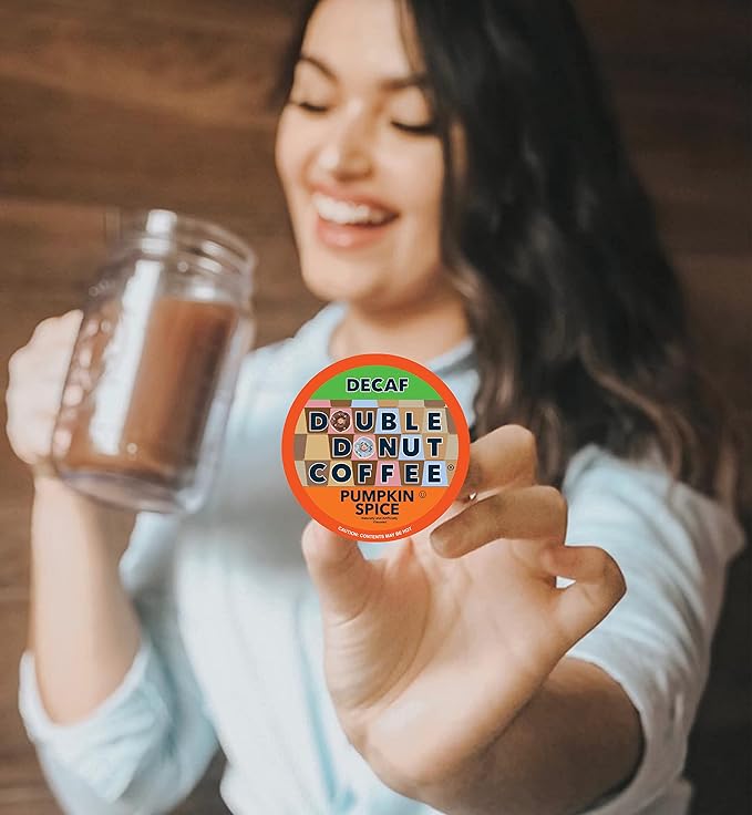Double Donut Pumpkin Spice Medium Roast Flavored Decaf Coffee Pods for Keurig K-Cup Makers from Double Donut 96 Capsules