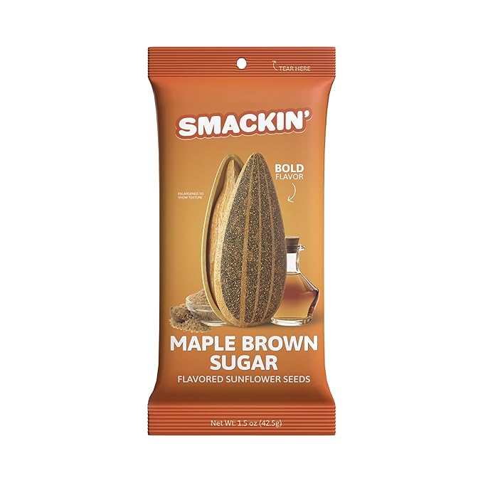SMACKIN' Sunflower Seeds Roasted Jumbo Small-Batch American Made - Maple Brown Sugar. 1.5oz bags (36 Pack)