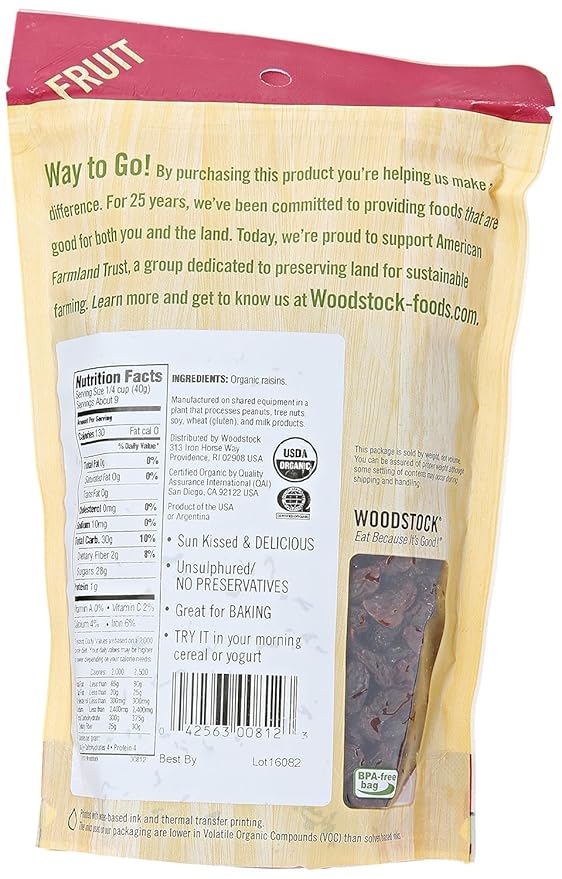 Woodstock Organic Thompson Raisins 32x 13 Oz