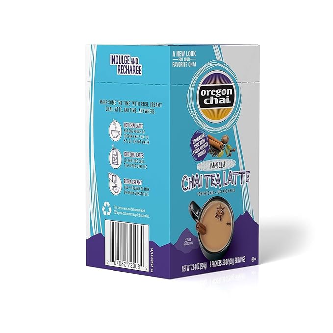 Oregon Chai Vanilla Dry Chai Latte Mix 8 Count (Pack of 6)