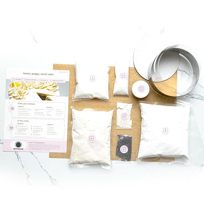 CrumbleCrate Lemon Poppy Seed Cake DIY Baking Kit for Adults | Gourmet Cake Making Set | Pre-Measured Ingredients &amp Baking Tools Included