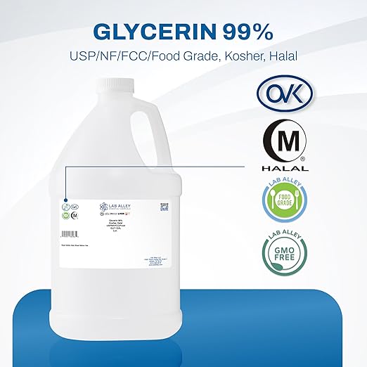 Lab Alley Glycerin USP/NF/FCC Grade Kosher Certified Halal GMO-Free - 1 Gallon