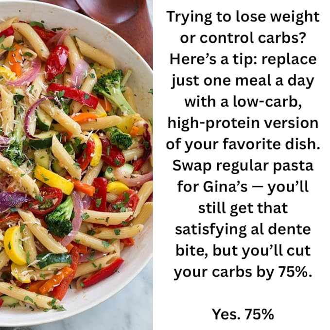 Gina's Italian Cuisine Low Carb/Low Calorie Healthy Pasta Penne – 100 Calories/Serving Low Net Carbs High Fiber High Protein Plant-Based Vegan Keto Non-GMO Enhanced Nutrients Delicious Authen