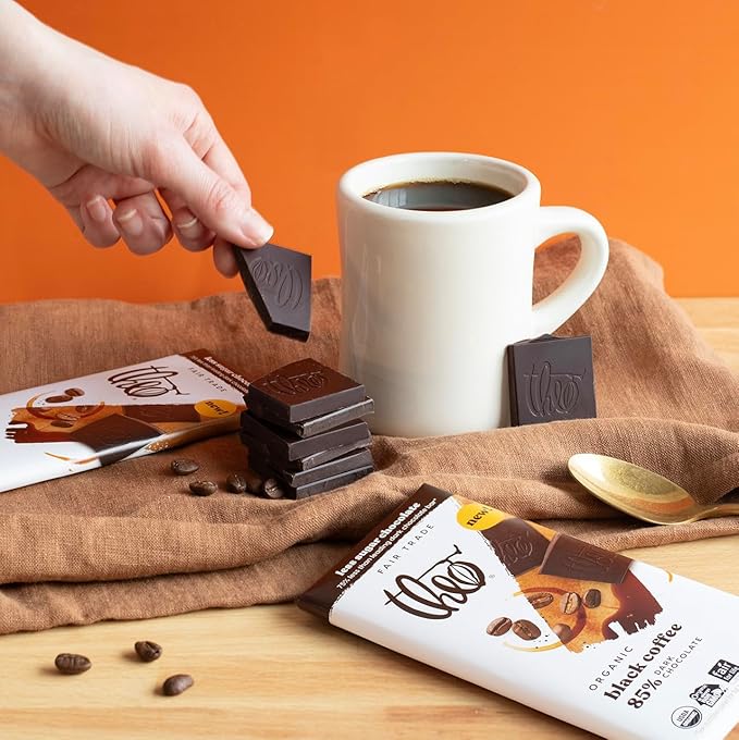 Theo Chocolate Black Coffee Organic Dark Chocolate Bar 85% Cacao 12 Pack | Vegan Fair Trade