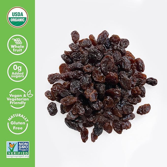 Sun-Maid Organic California Sun-Dried Raisins (3 Pack) 32 oz Resealable Bags - Organic Dried Fruit Snack for Lunches Snacks and Holiday Charcuterie Boards
