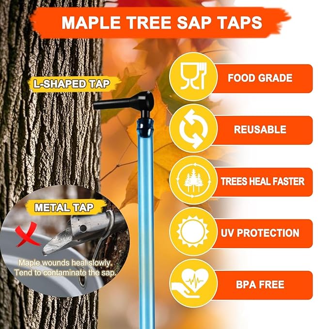 Maple Syrup Tree Tapping Kit with 8L Bags 10 Maple Sap Taps 10 Food Grade 3ft Tubing 10 Bags 5 Syrup Filters Maple Birch Walnut Sugaring Starter Supplies Collection Gift for Experts or Beginners