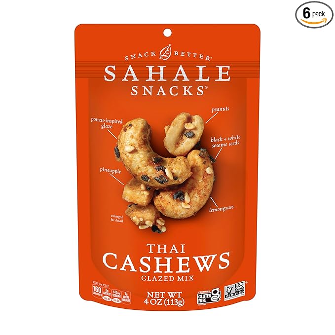 Sahale Snacks Thai Cashews Glazed Mix 4 Ounces (Pack of 6)