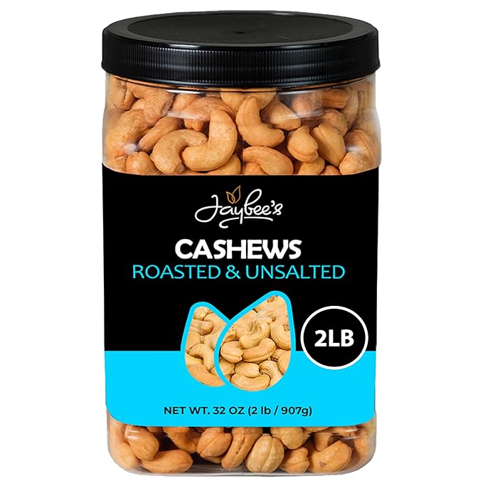 Jaybee’s Roasted Unsalted Whole Cashews – 32 oz (2 lbs) Bulk Snack – Natural Protein Superfood Vegan Keto Friendly &amp Kosher Certified – Great for Healthy Diets &amp Gift Giving