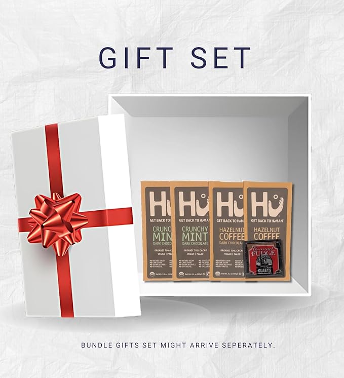 2x Hu Chocolate Crunchy Mint 2.1 oz and 2x Hazelnut Coffee Bar 2.1oz Bundle with Claeys Old Fashioned Chocolate Fudge 1.75 oz – Organic Vegan Bars for Snacking – Gift Set (5 Items)