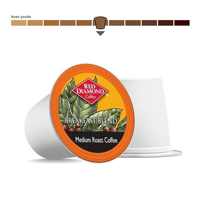 Red Diamond Coffee Cups Breakfast Blend Medium Roast Single Serve Coffee Cups Compatible with Most Brewers 6 Boxes of 12 Pods (72 Servings)