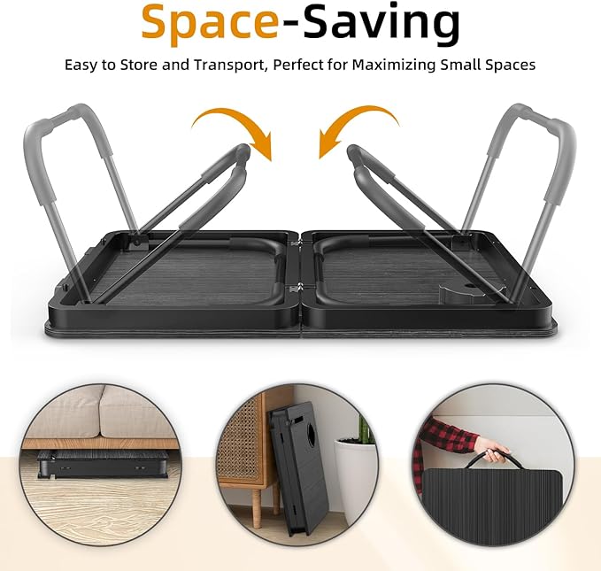 BUYIFY Foldable Laptop Bed Desk for Couch Sofa - Large Lap Desk Tray Table with Cup Holder and Tablet Slot - Portable Notebook Stand for Eating Writing Studying and WFH -NEW-006
