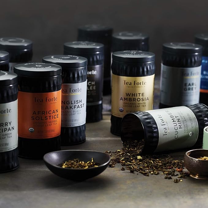 Tea Forte Peach Blossom Premium Organic Loose Leaf Caffeinated White Tea Blend Canister Makes 35-50 Cups
