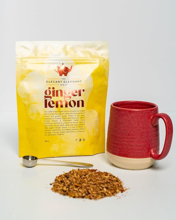 Ginger Lemon Tea Loose Leaf Herbal Tea – Helps Reduce Nausea and Motion Sickness – Detox &amp Immunity Support – Drink Hot or Iced – 4 oz Resealable Bag (Makes 50 Cups) – The Elegant Elephant