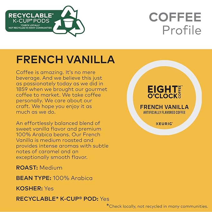 Eight O'Clock Coffee French Vanilla Single-Serve Coffee K-Cup Pods Medium Roast 72 Count