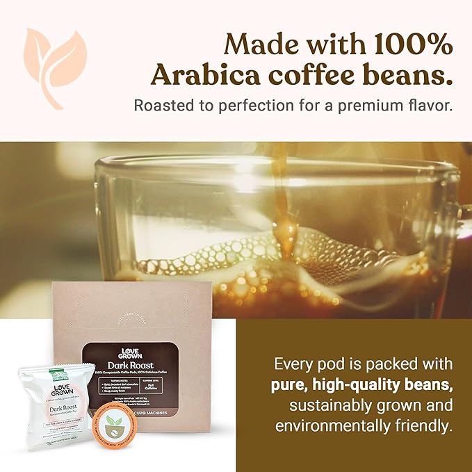 Love Grown Compostable Coffee Pods - Compatible With Most Major Coffee Pod Brewers - 100% Arabica Plastic-Free Non-GMO - Medium Roast Box of 15