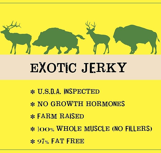 Jerky.com Exotic Jerky Variety Pack | 4pc Wild Game Snacks Sampler with Venison Elk Buffalo &amp Wild Boar | High Protein Keto Exotic Jerky Gifts for Men | Gifts for Men &amp Hunters