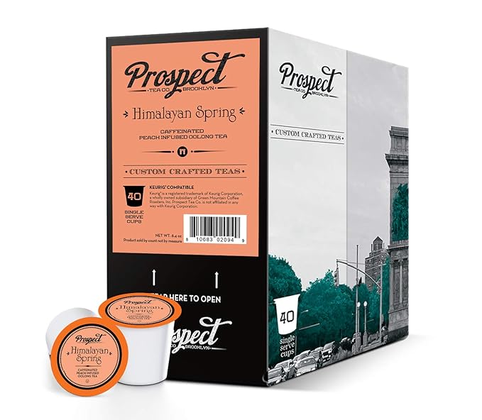 Prospect Tea Co. Himalayan Spring Peach Infused Oolong Tea Pods Compatible with K Cup Brewers Including 2.0 40 Count