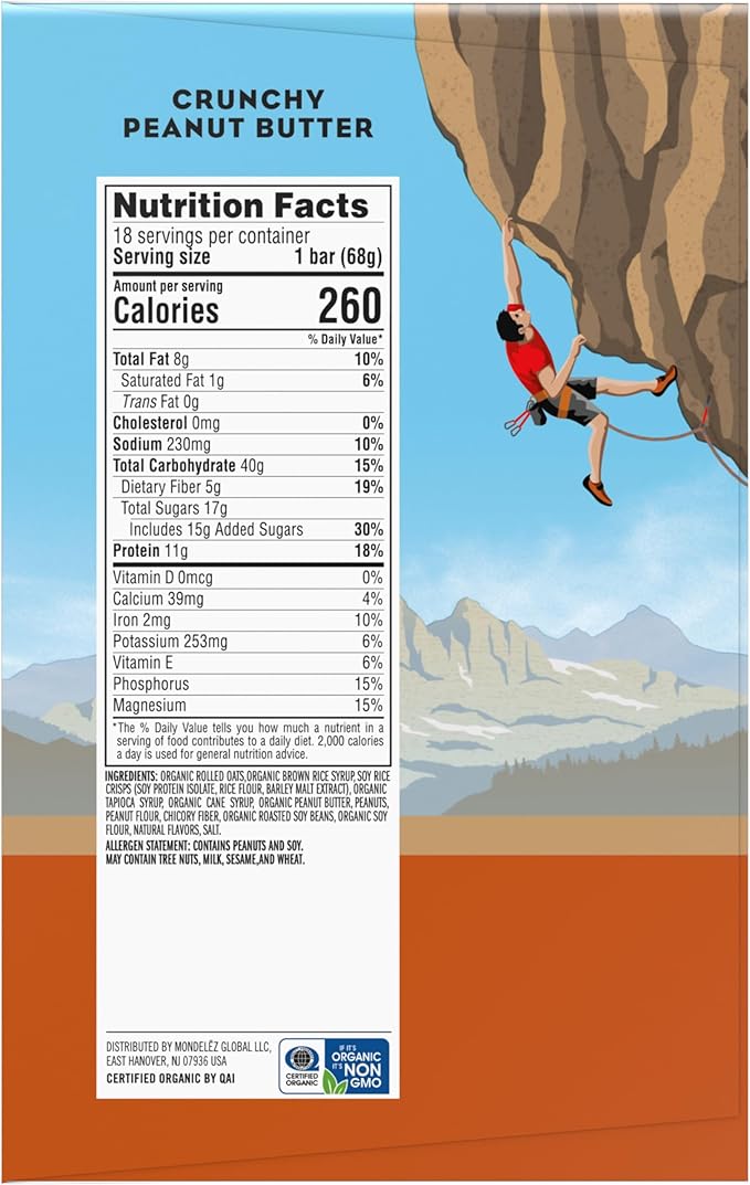 CLIF BAR - Crunchy Peanut Butter - Made with Organic Oats - 11g Protein - Non-GMO - Plant Based - Energy Bars - 2.4 oz. (18 Pack)
