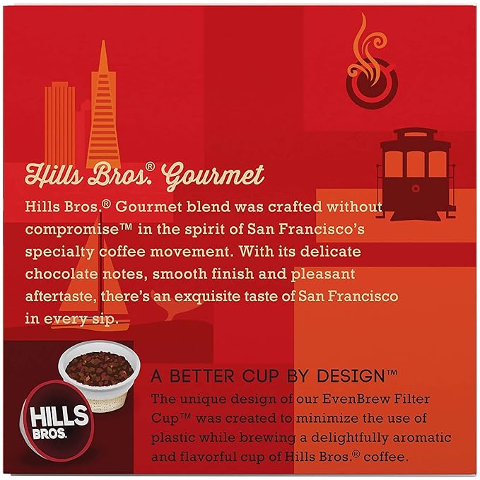 Hills Bros Single Serve Coffee PodsGourmet Medium Roast 12 Count-Keurig Compatible Roasted Arabica Coffee Smooth Balanced Coffee Subtle Chocolate Flavor