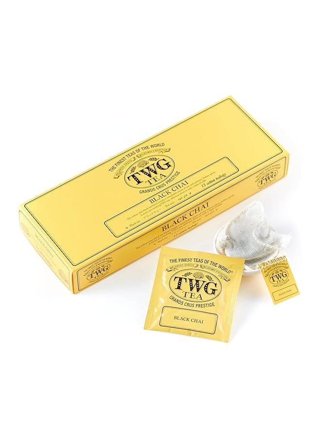 TWG Tea | Black Chai | Black Tea | Aromatic Indian Spices | 15 Hand Sewn Cotton Teabags | Gift Set