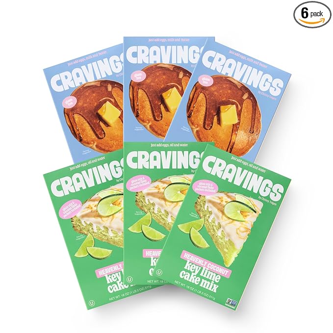Cravings by Chrissy Teigen 6-Piece Bundle with 18 oz Coconut Key Lime Cake Mix (Pack of 3) &amp 14.2 oz Buttermilk Mochi Pancake &amp Waffle Mix