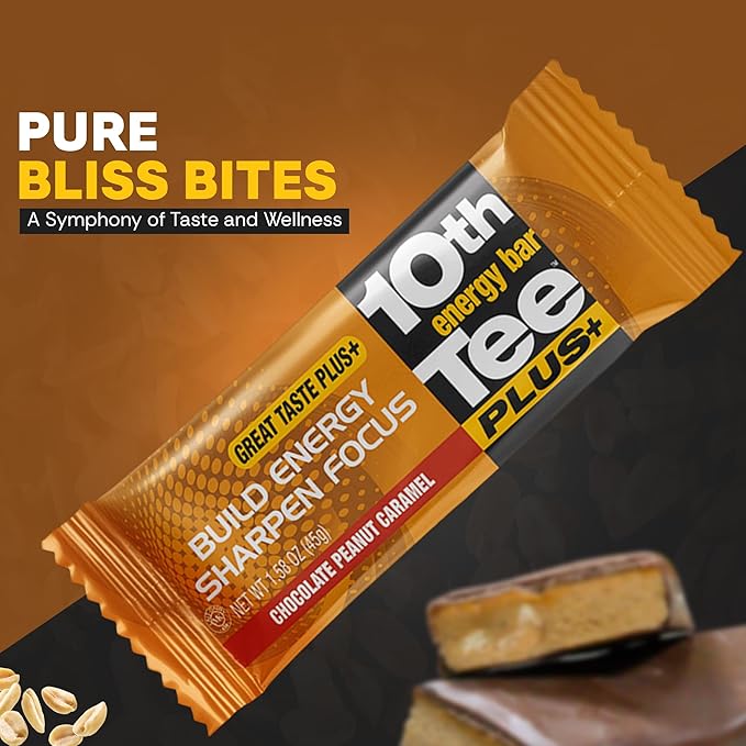 10th Tee Plus+ Chocolate Peanut Caramel Bar made with Natural Ingredients 1.76-Ounce Bars (12 count) Golf Energy Bar Easily Digestible Chocolate Healthy office Snack best Bars