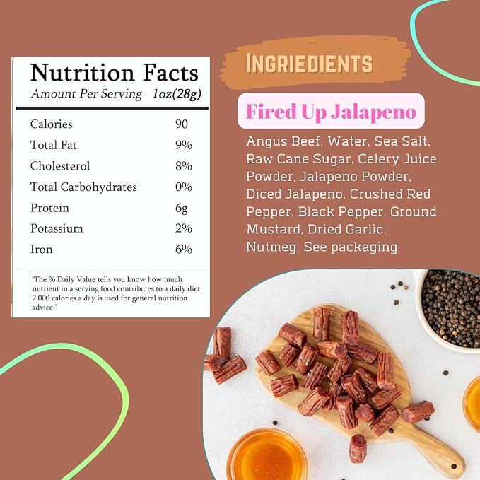 Wyoming 100% Grass Fed Beef Sticks - Fired Up Jalapeño Flavor - Clean Tasty Meat Sticks snacks with 6g of protein made with Angus Beef Sticks Nitrate Free Jerky Meat Sticks - No Artificial Ingredien