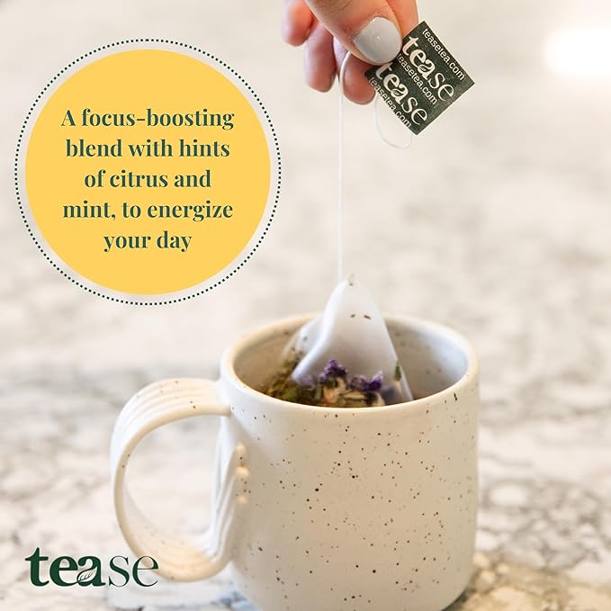 Tease Tea Yerba Mate - Focus &amp Flow Caffeinated Tea Brain Energy &amp Focus Blend with Yerba Mate Ginseng Ginkgo Spearmint &amp Citrus