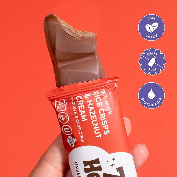 7th Heaven Vegan Oat Milk Chocolate Snack Bars: Rice Crisps and Hazelnut Cream - (1.6 oz - 6 Pack) Healthy Chocolate Perfect Valentines Gift For Your Loved Ones 100% Dairy Free Non GMO Kosher Pa