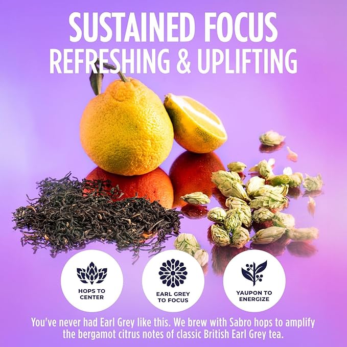 BrightLeaf Earl Grey Sparkling Tea with Functional Benefits For Focus – Regenerative Organic Lightly Caffeinated Zero Sugar Zero Calories Zero Sweeteners – 12oz Cans 12-Pack – Craft-Brewed with W