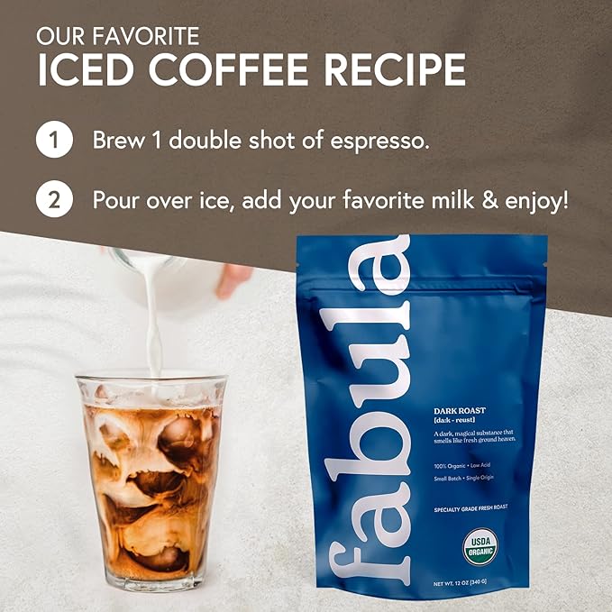 Fabula Coffee Dark Roast Whole Beans - Organic - Low Acid - Single Origin - Non GMO - Mold Free - 12 Ounces