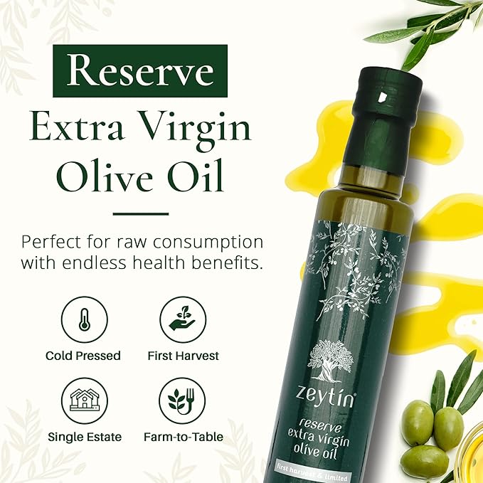 Zeytin Reserve Olive Oil Extra Virgin - Early 2024 Harvest Bottled in May - Awarded Brand - Limited Edition - Vegan Keto &amp Cold Pressed Olive Oil for Cooking Soup &amp More (8.5fl oz - Pack of