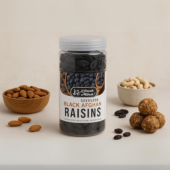 J J Crunch N Munch Afghan seedless black Raisins black seedless raisins (200 gram)